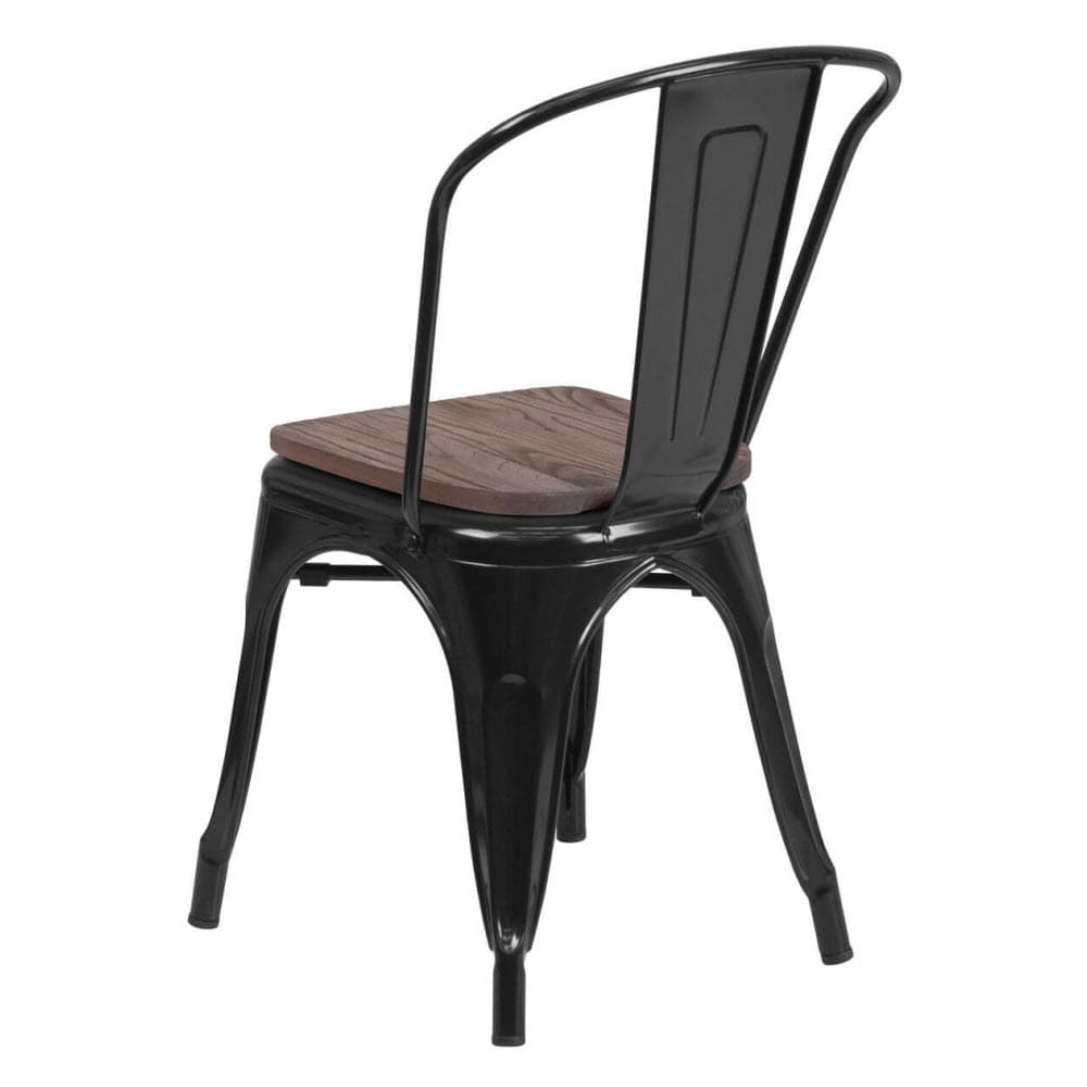 Dining chair selection, Bistro Style black metal with walnut wood seat