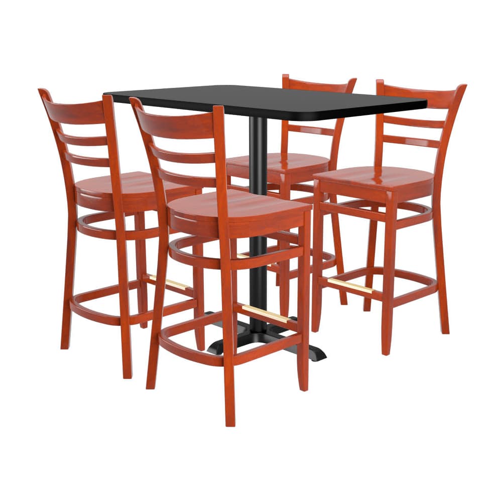 Bar dining set selection, 4 ladder-back wood bar stools with a Rectangle reversible table