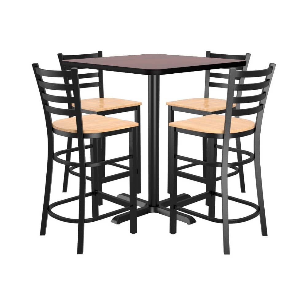 Bar table selection, 4 ladder-back metal bar stools and square reversible
