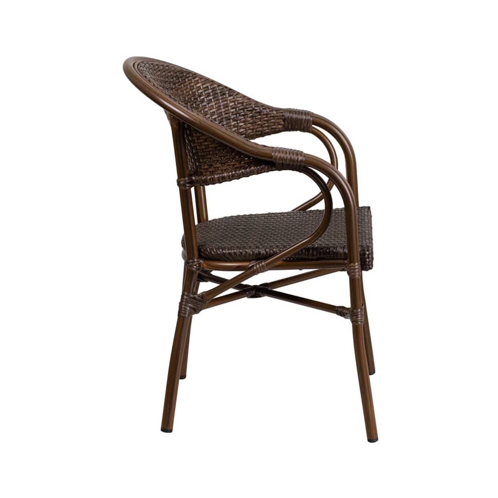 Armchair selection, Dark Brown rattan with bamboo Look aluminum frame