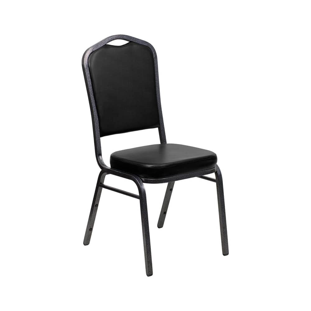 Silver Vein Metal Stack Chair in Black Vinyl