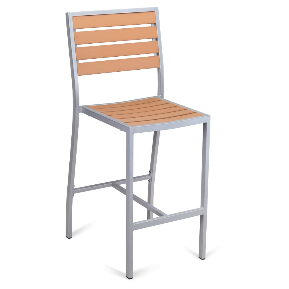 Seating set selection, Gray aluminum and teak bar-height patio