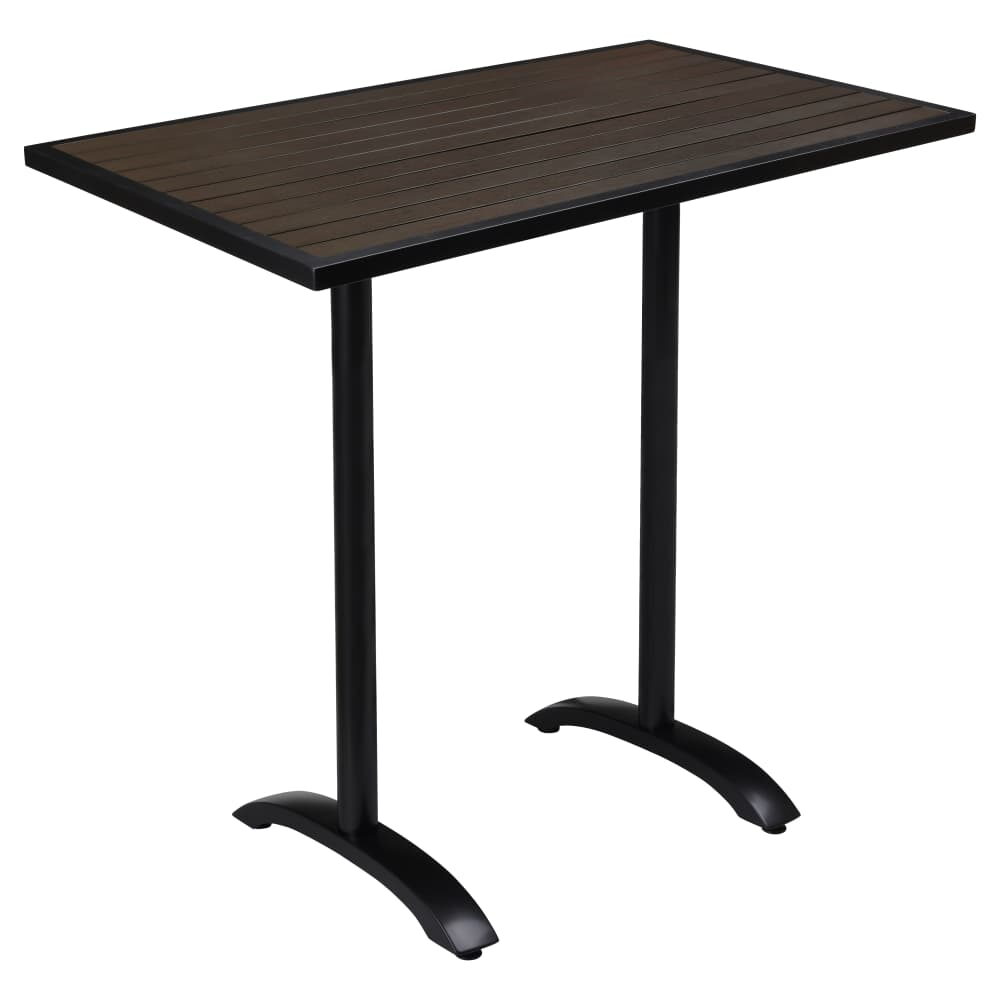 Black Aluminum Patio Bar Table with Dark Walnut Faux Teak