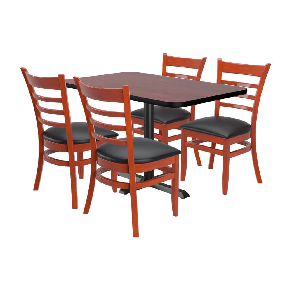 Dining table selection, 4 ladder-back wood chairs with a Rectangle reversible