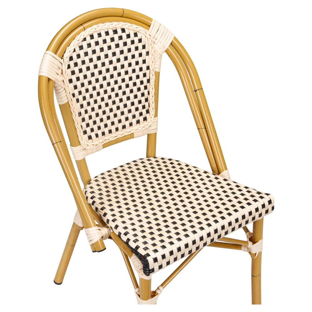 Aluminum Bamboo Patio Chair in Black and Cream Faux Rattan