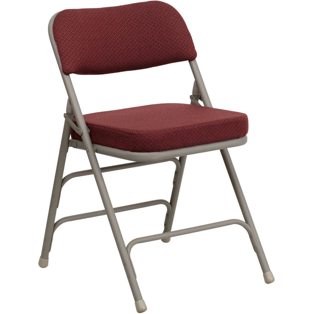 Curved Triple-Braced Upholstered Metal Folding Chair, Fabric Seat