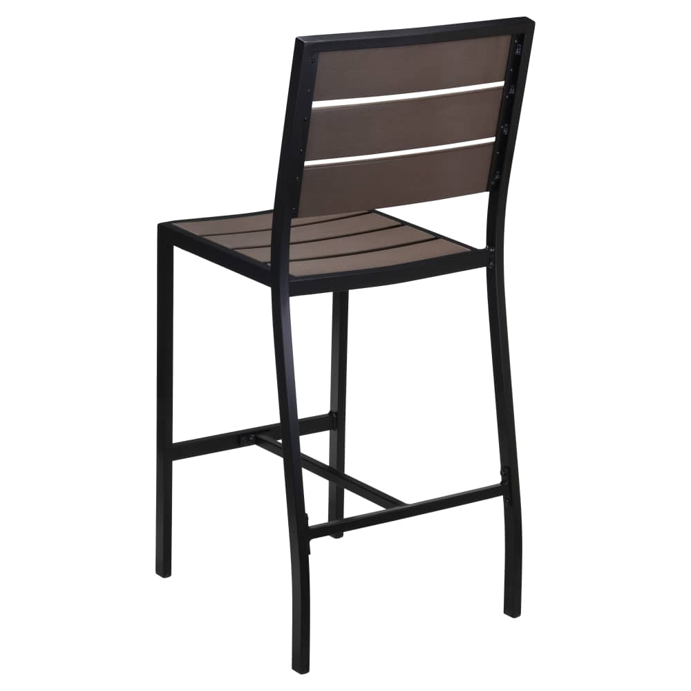 Bar stool selection, Black aluminum with dark walnut faux teak