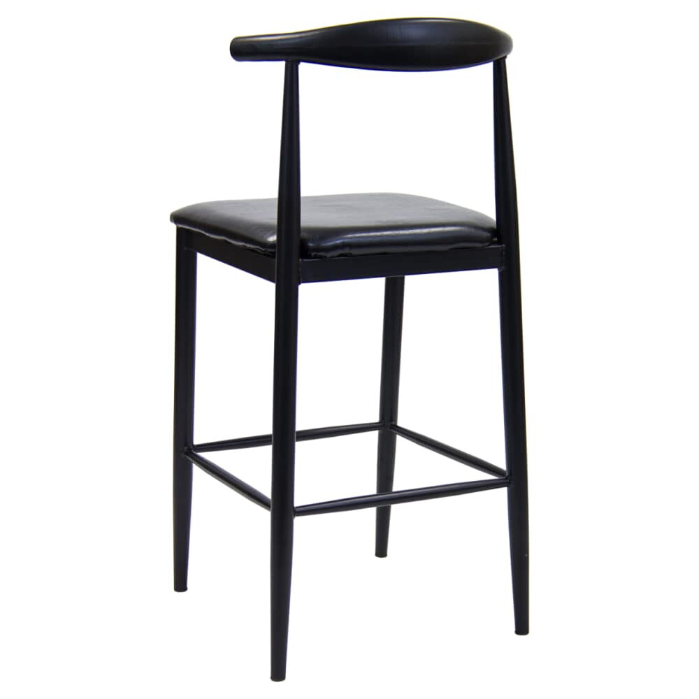 Curved Back Metal Bar Stool in Black Finish with Black Vinyl Seat