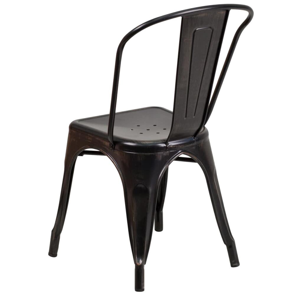 Bistro-Style Metal Chair in Black-Antique Gold Finish