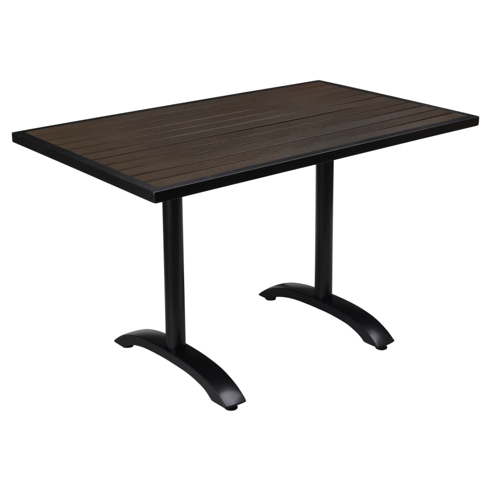 Dining table selection, Black aluminum patio with dark walnut faux teak