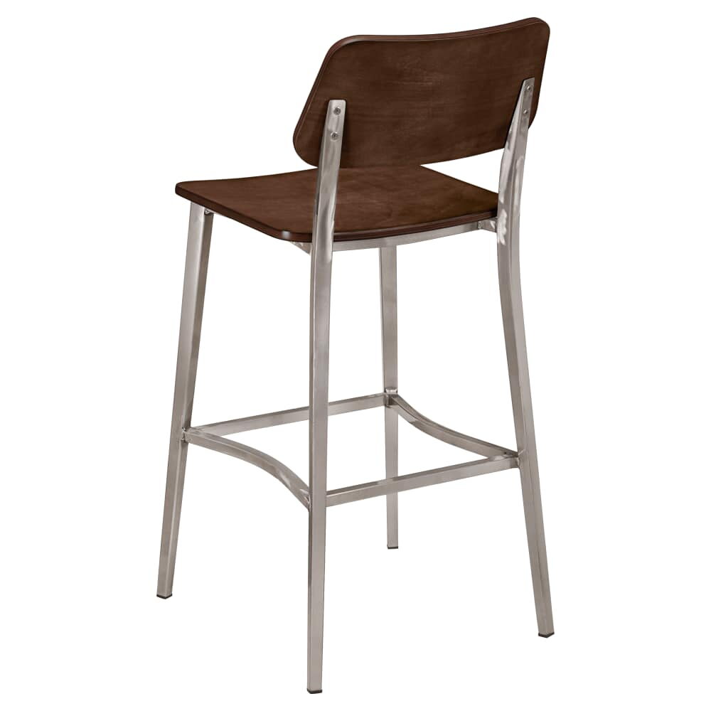 Luca Metal Bar Stool with Wood Back in Clear Coat Finish
