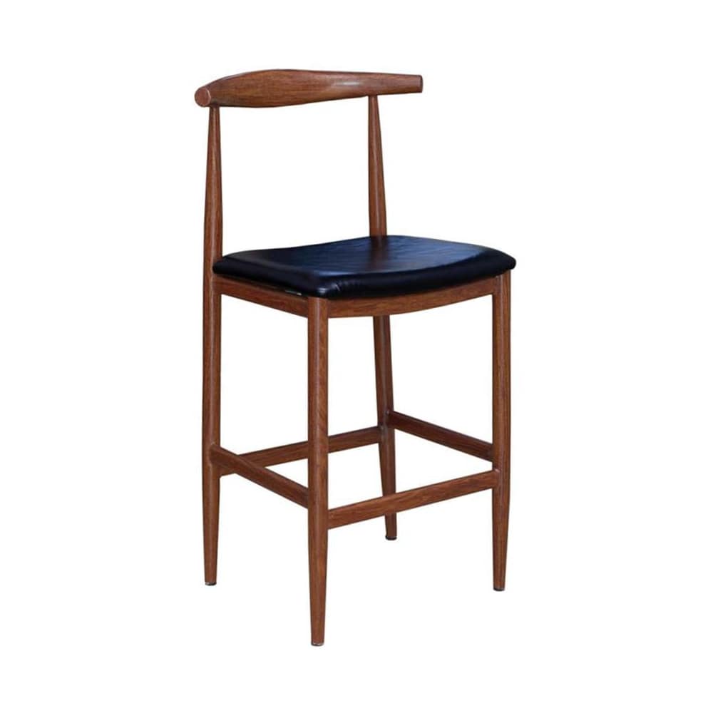 Bar stool selection, Wood Grain metal in walnut finish with black vinyl seat