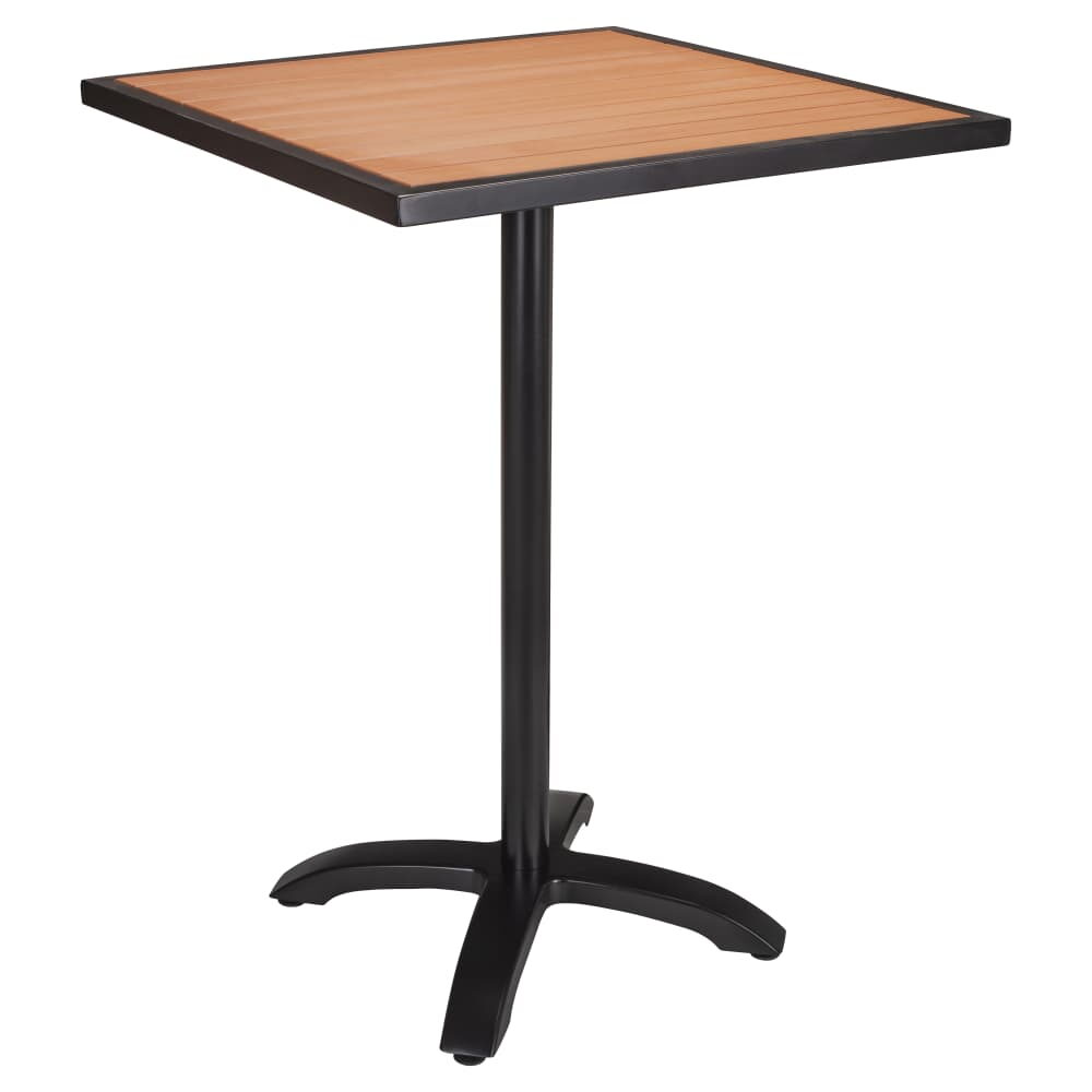 Black Aluminum Patio Bar Table with Natural Faux Teak