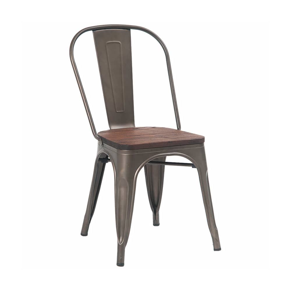 Dining chair selection, Bistro Style metal in dark gray finish and walnut wood seat