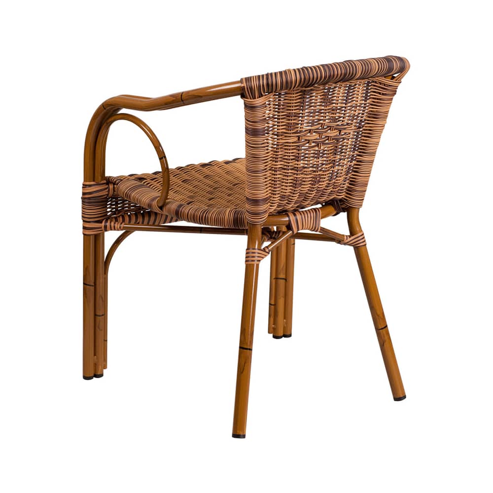 Armchair selection, Aluminum bamboo patio with Brown rattan and Cherry frame finish
