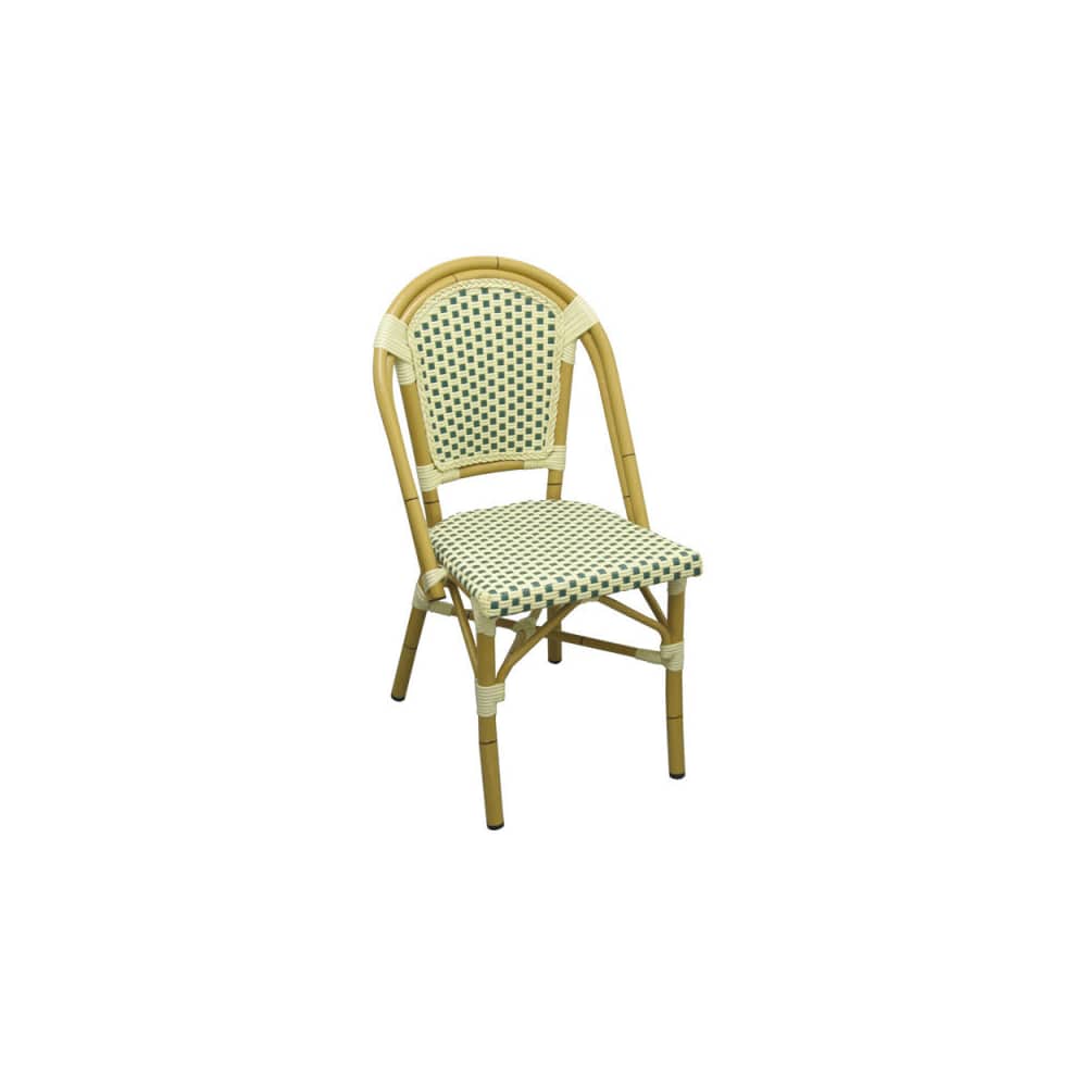 Dining chair selection, Aluminum bamboo patio with green and white rattan