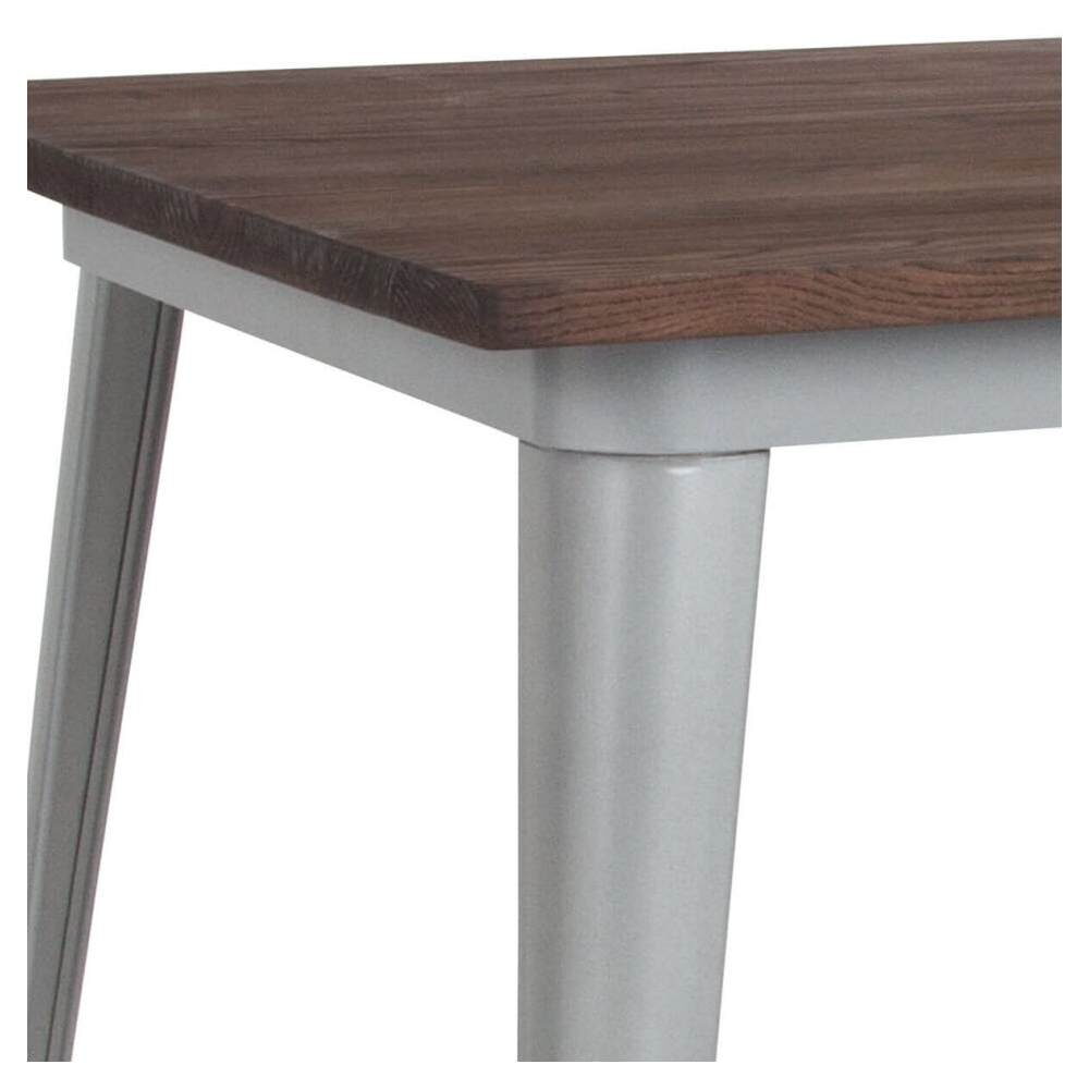 Industrial Silver Table with Dark Walnut Wood Top