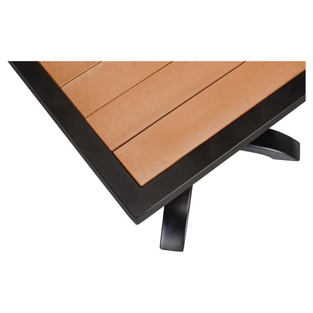 Black Aluminum Patio Table with Faux Teak Top