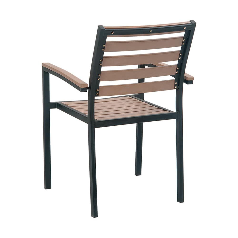 Black Metal Armchair with Natural Finish Faux Teak