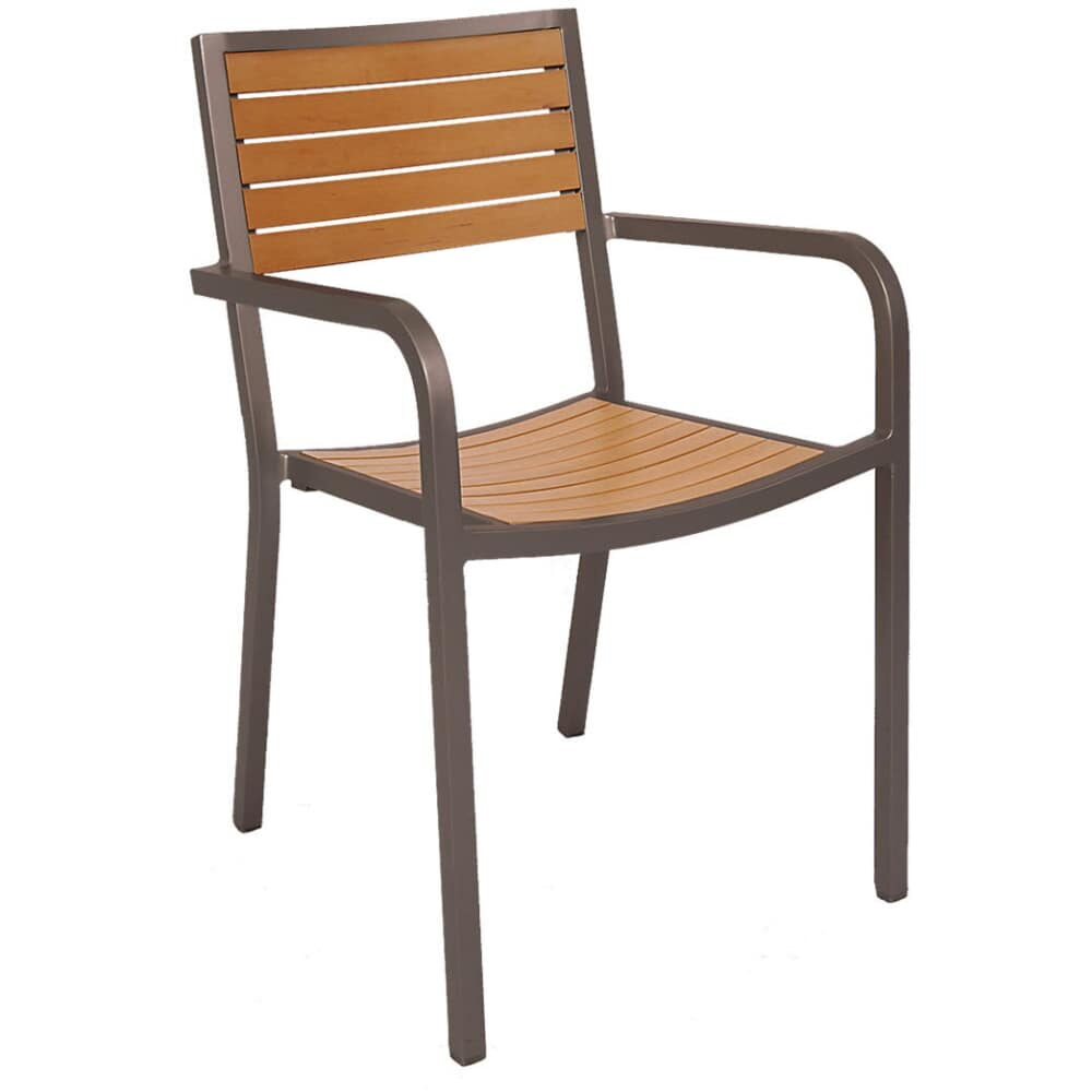 Aluminum Rust Colored Patio Armchair with Faux Teak