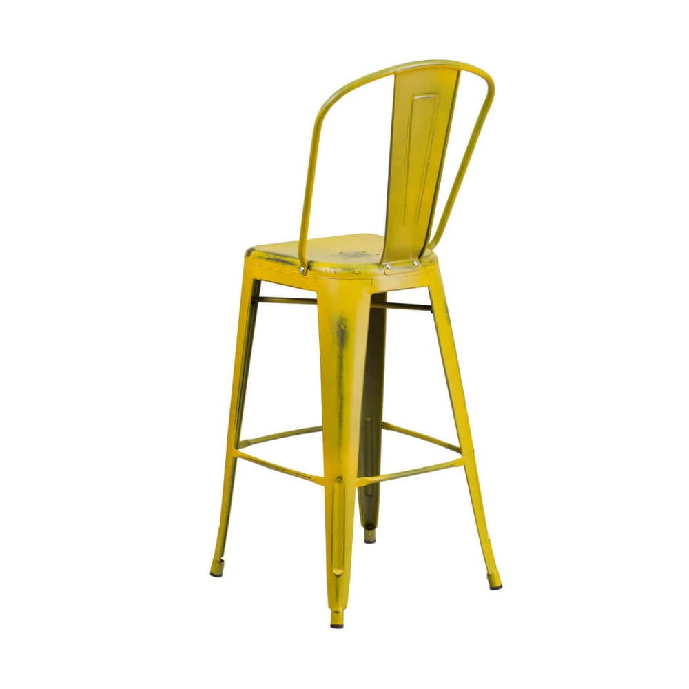 Distressed Yellow Bistro-Style Bar Stool