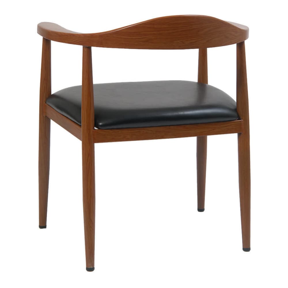 Armchair selection, Wood Grain metal in walnut finish with black vinyl seat