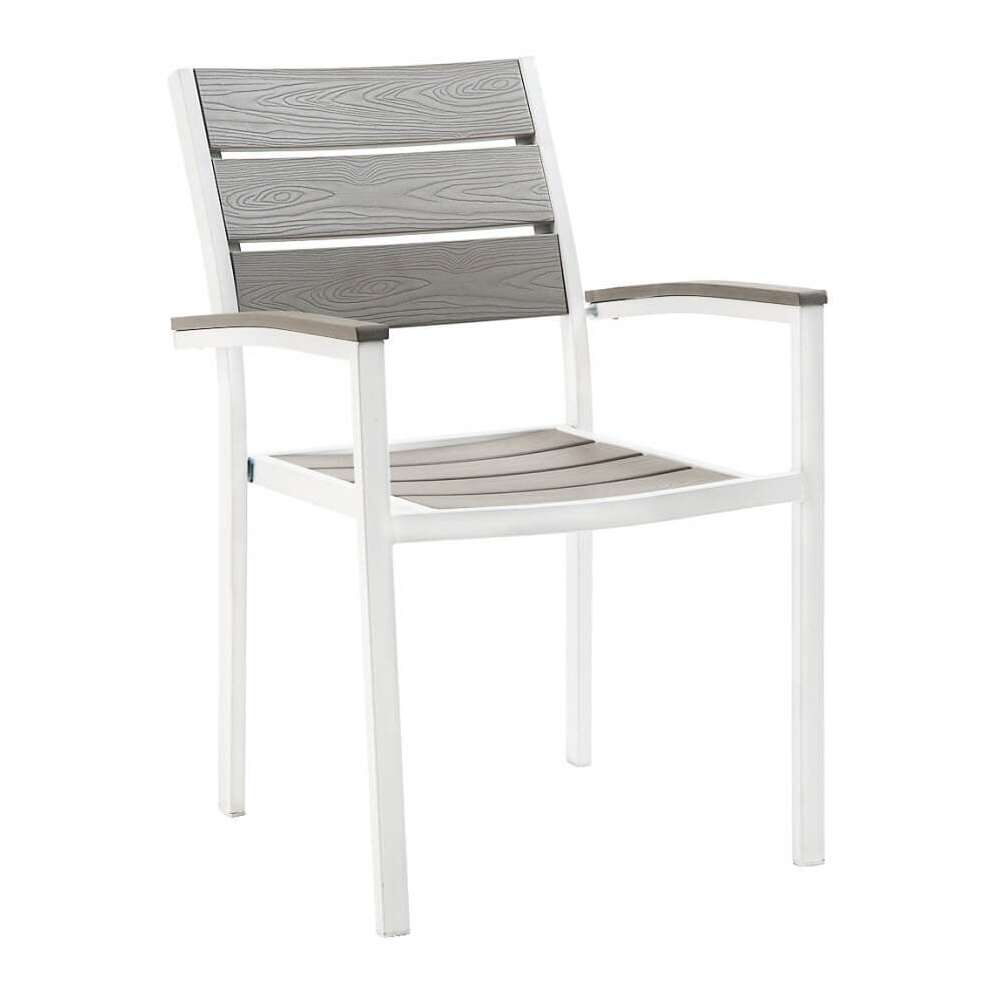 White Metal Armchair with Gray Finish Faux Teak