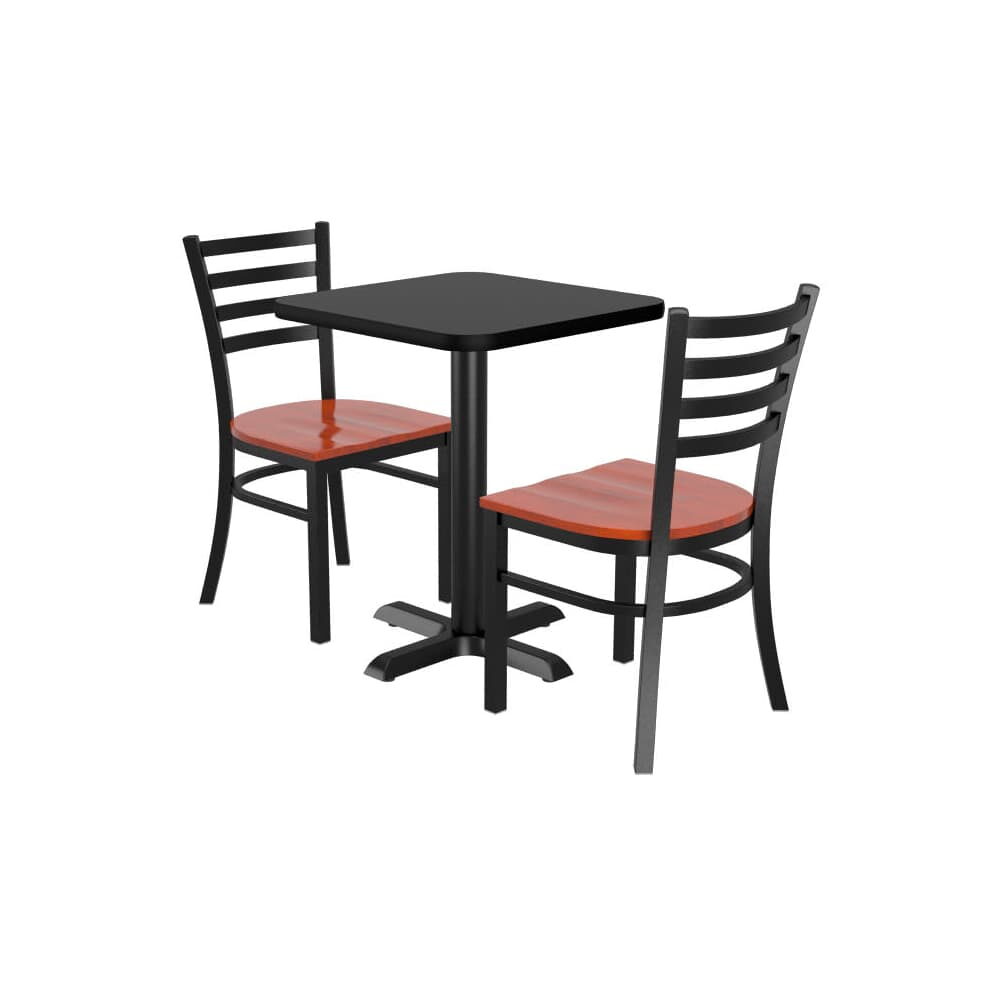 Set of 2 Ladder-Back Metal Chairs with Square Reversible Table