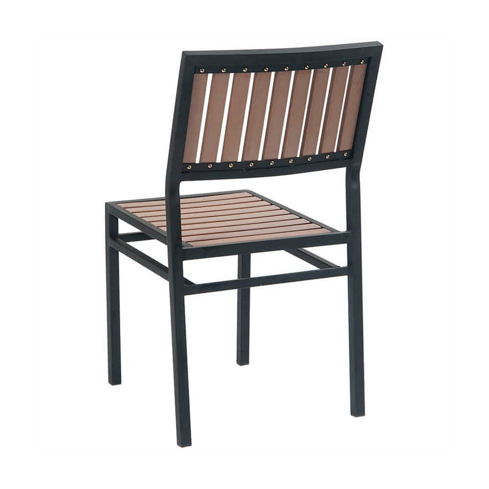 Black Metal Chair with Natural Finish Vertical Slat Faux Teak