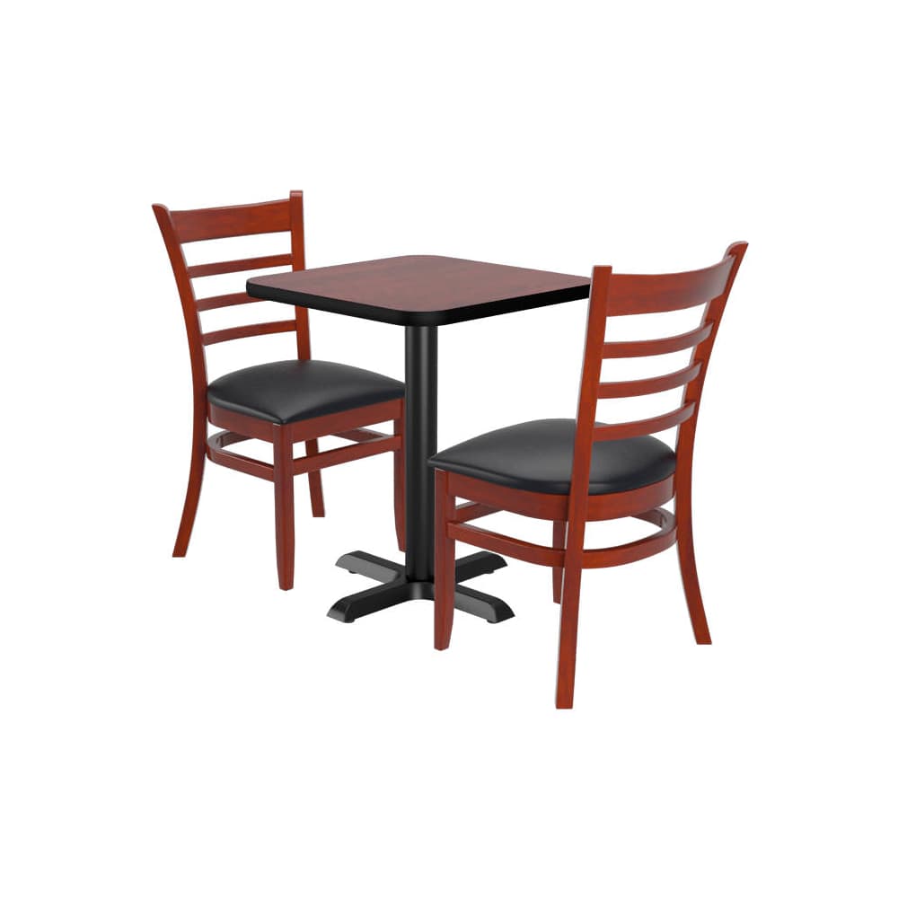 Dining set selection, 2 ladder-back wood chairs with a square reversible table