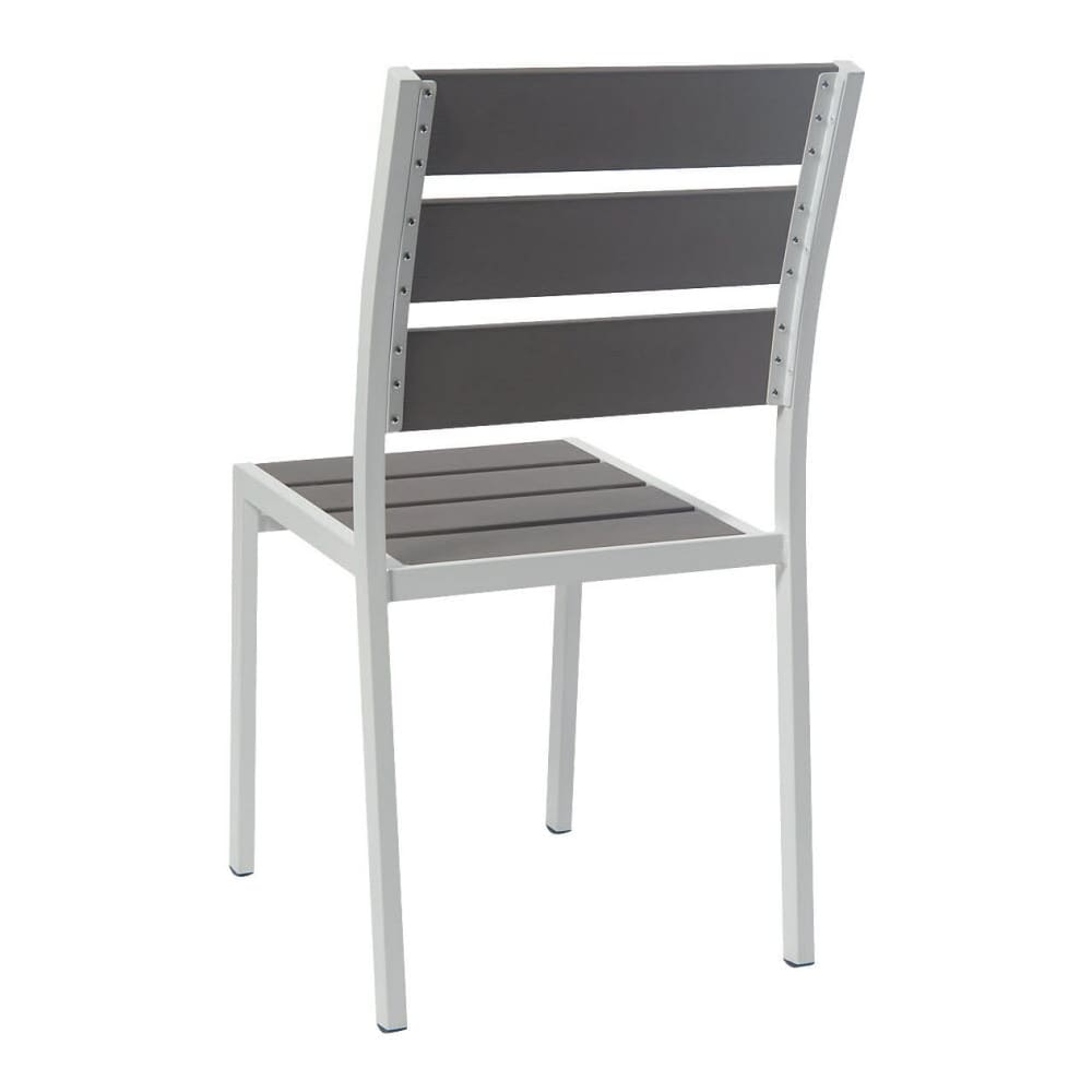 Dining chair selection, White aluminum patio with gray faux teak