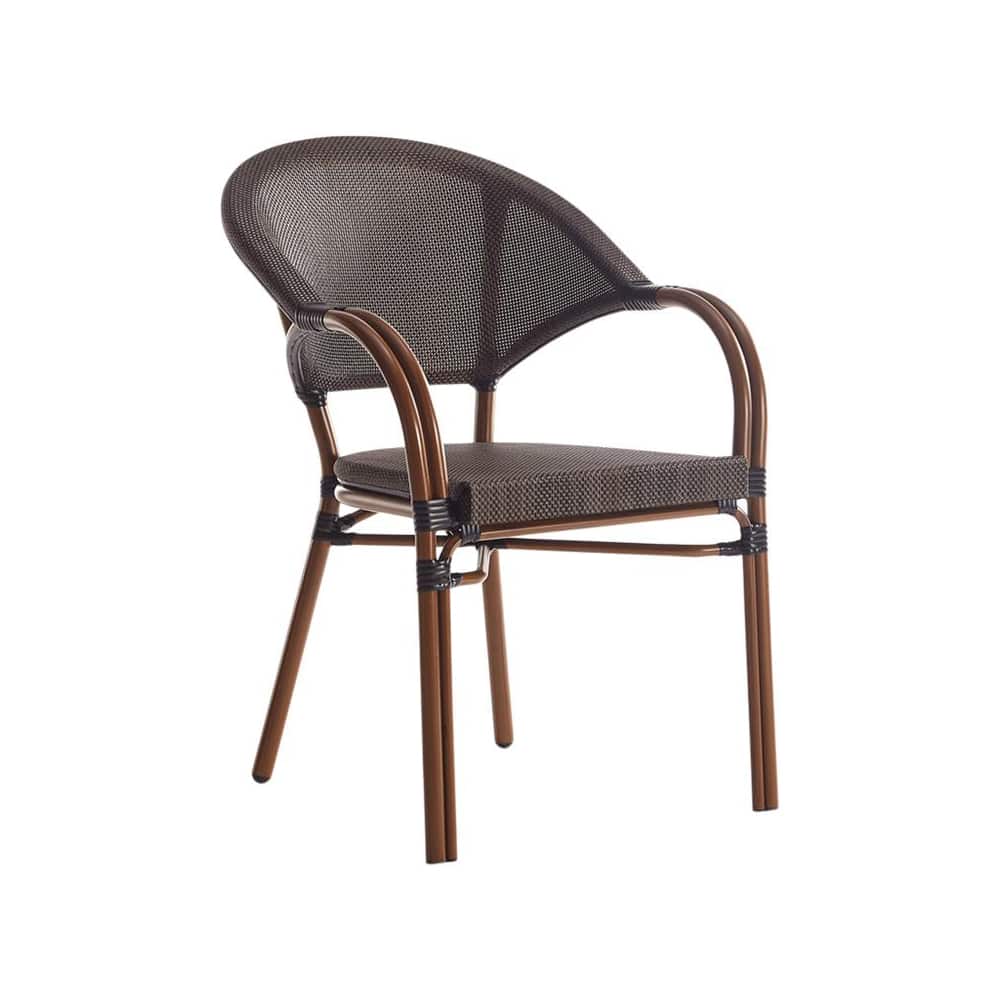 Armchair selection, Metal bamboo patio with dark Brown rattan and walnut frame