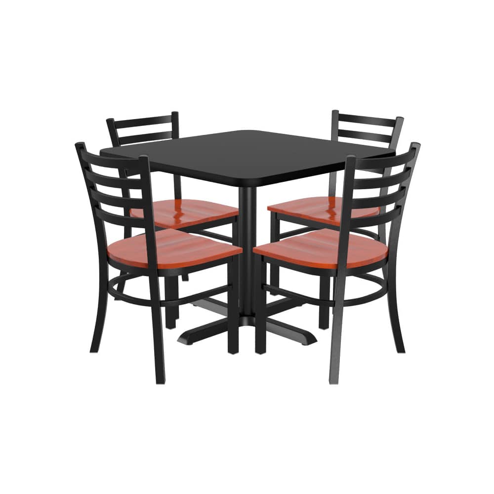 Dining set selection, 4 ladder-back metal chairs with a square reversible table