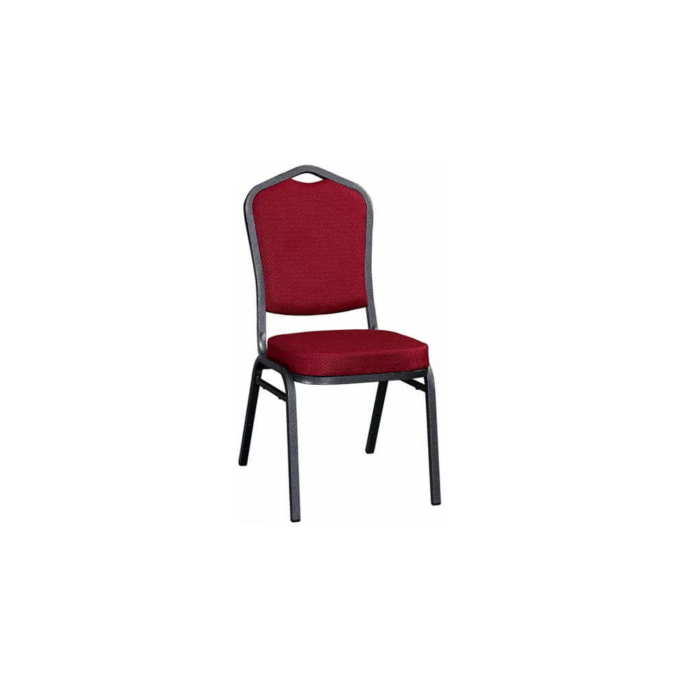 Dining chair selection, Metal stack, Silver vein frame with dark red fabric