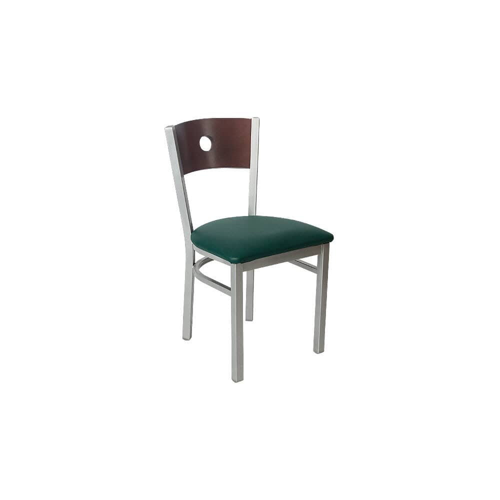 Silver Interchangeable Back Metal Chair with a Circled Back
