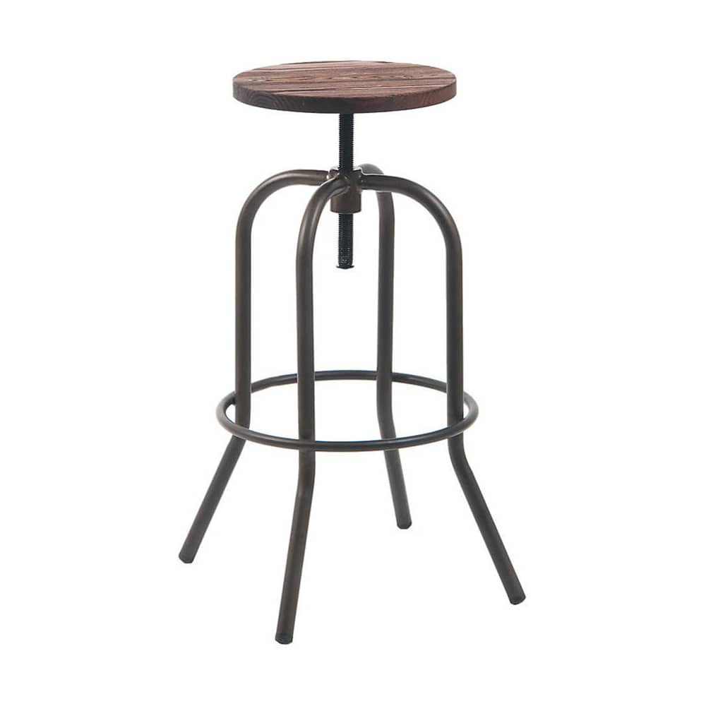 Bar stool selection, Dark gray swivel Backless metal with walnut wood seat