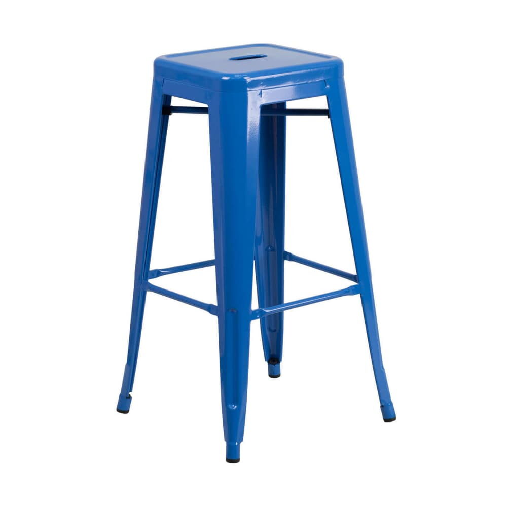 Backless Blue Bistro-Style Metal Bar Stool