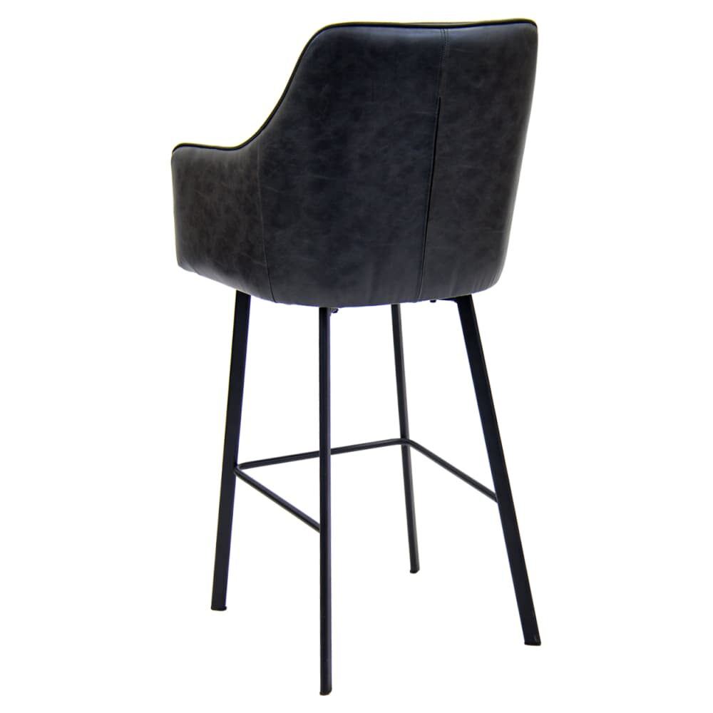 Recessed Dark Gray Vinyl Metal Bar Stool