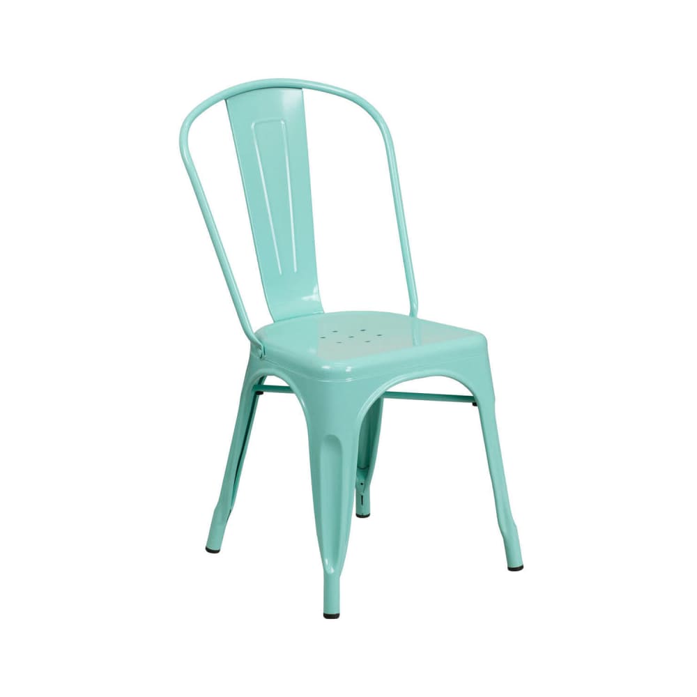 Dining chair selection, Bistro Style metal in light blue