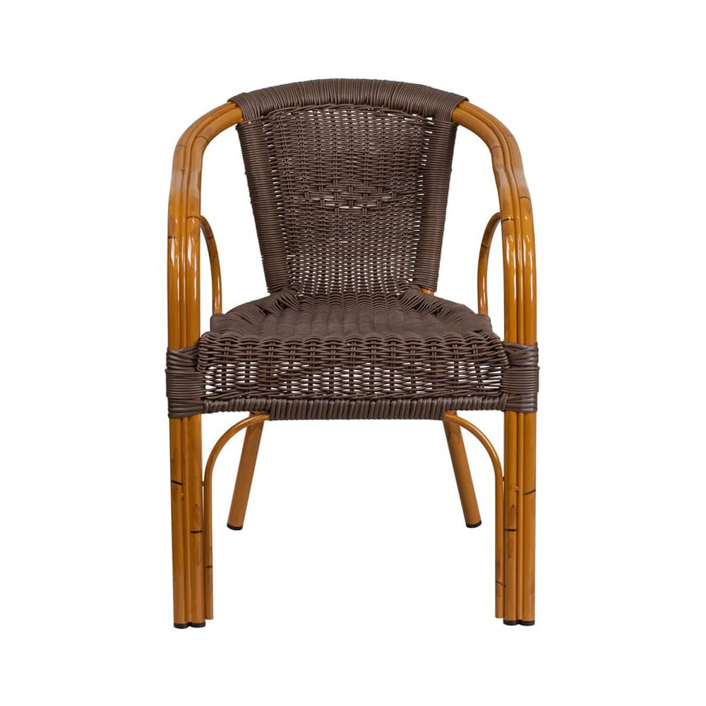 Dark Brown Rattan Aluminum Chair with Cherry Frame Finish