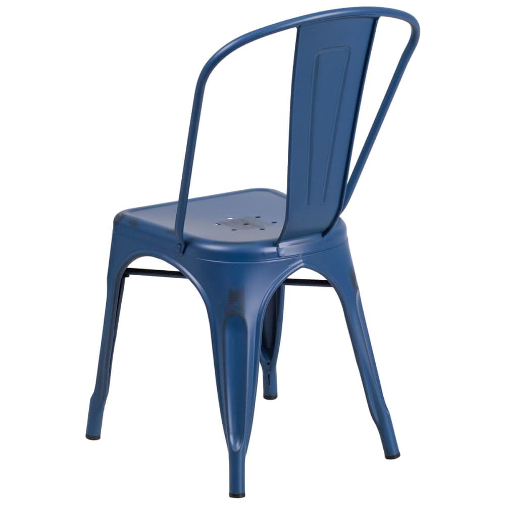 Bistro-Style Metal Chair in Distressed Dark Blue Finish