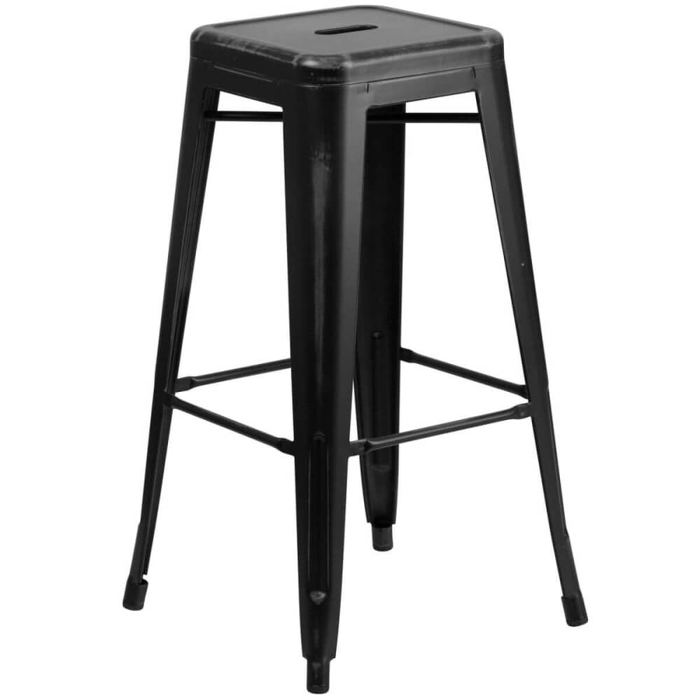 Distressed Black Backless Bistro-Style Bar Stool