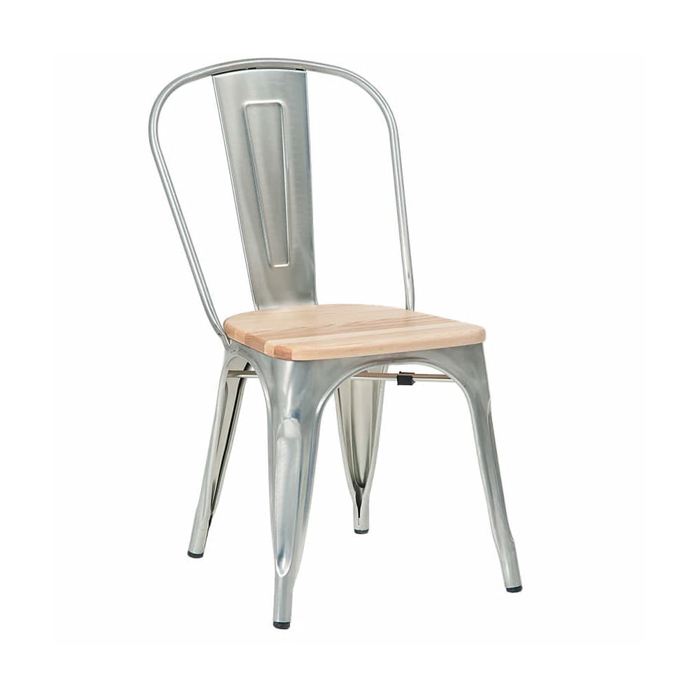 Dining chair selection, Bistro Style metal in Silver finish and natural wood seat