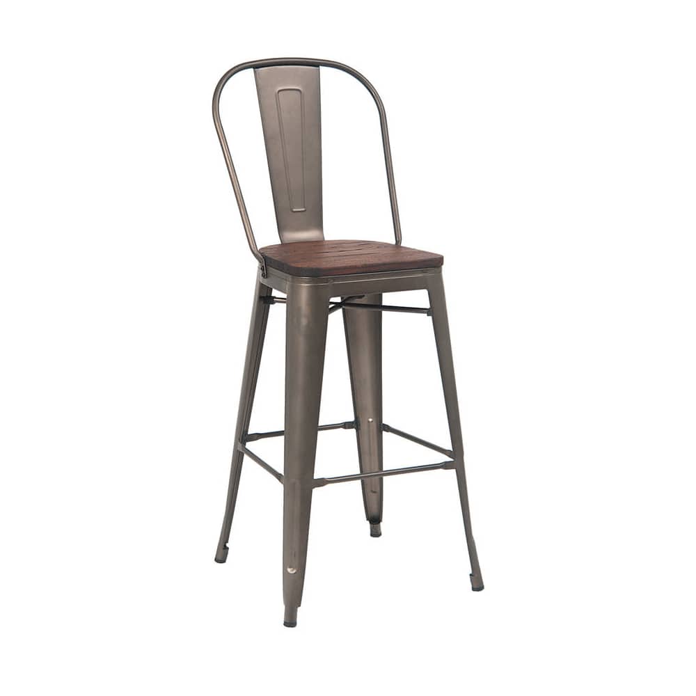 Bar stool selection, Dark gray Bistro Style metal with a walnut wood seat