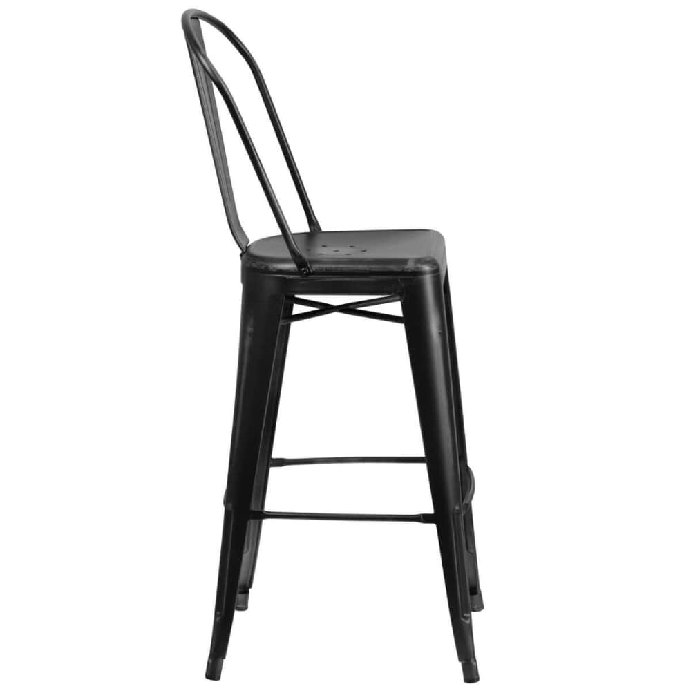 Bar stool selection, Distressed black Bistro Style metal