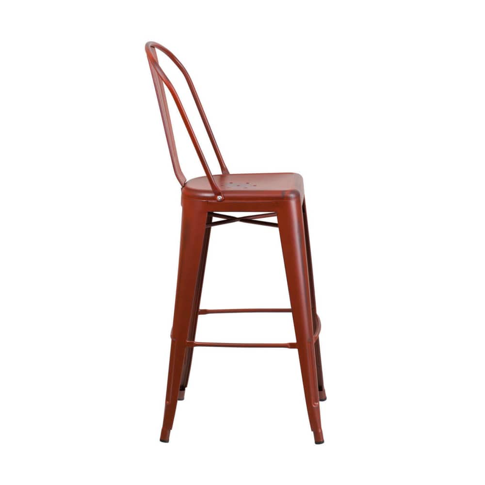 Bar stool selection, Distressed red Bistro Style