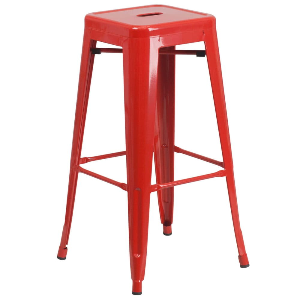Red Backless Bistro-Style Bar Stool