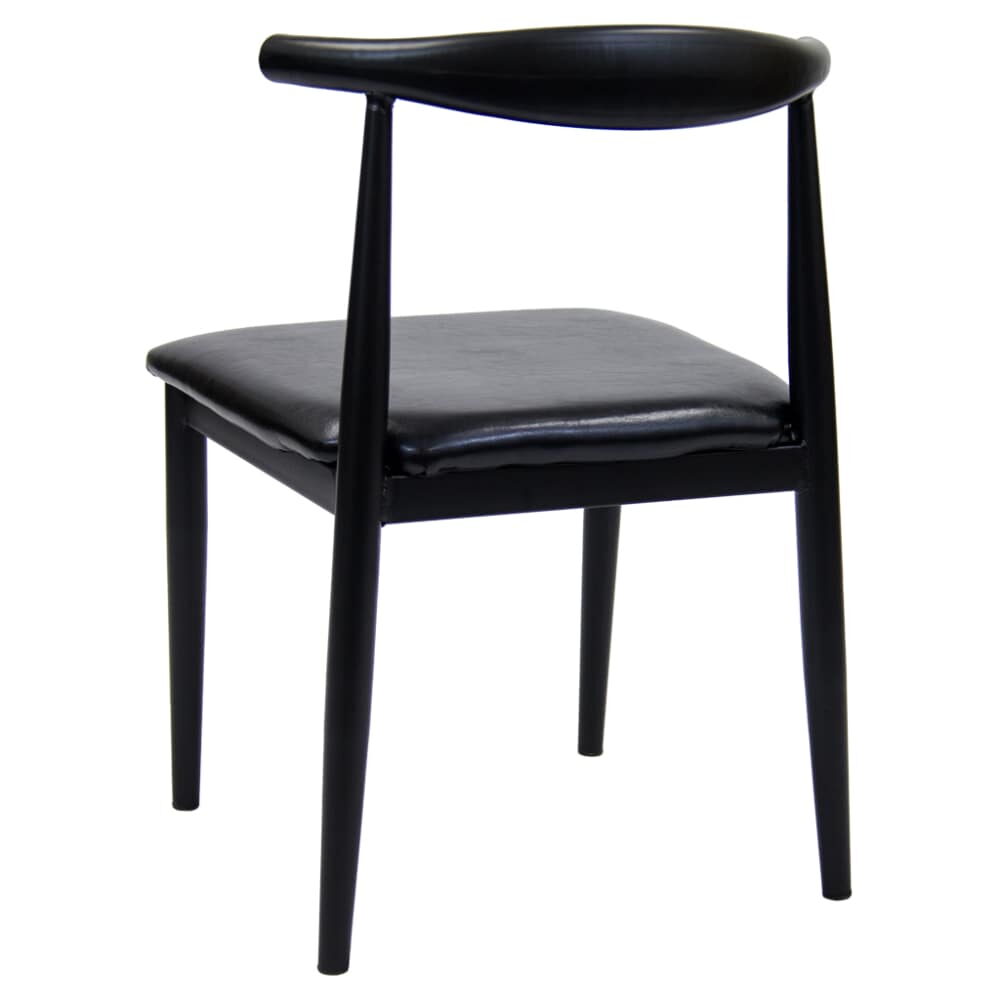 Curved Back Metal Chair in Black Finish with Black Vinyl Seat