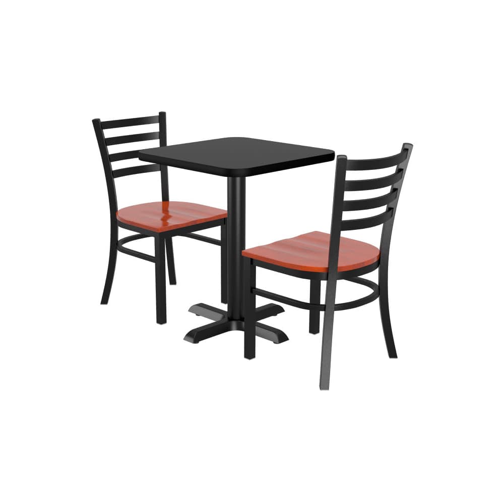 Dining set selection, 2 ladder-back metal chairs with square reversible table
