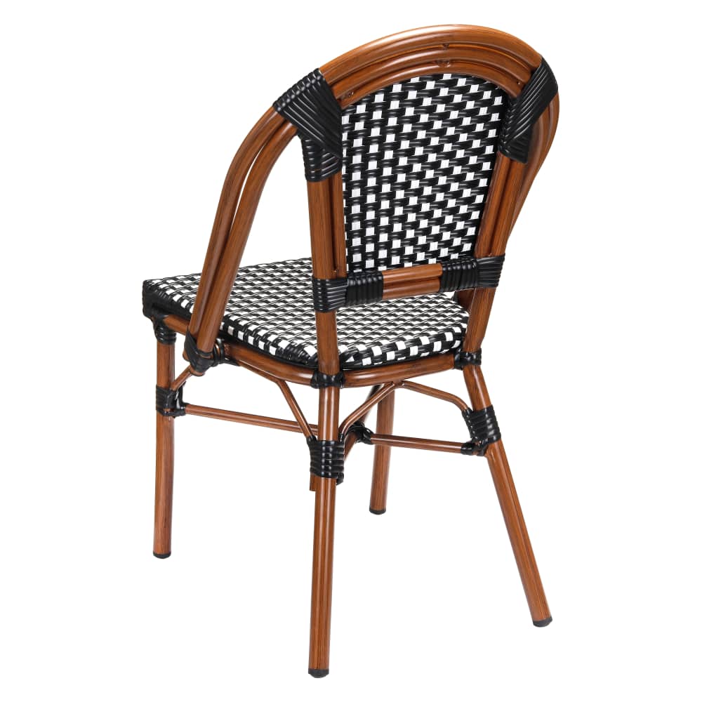 Dining chair selection, Aluminum bamboo patio with black and white rattan